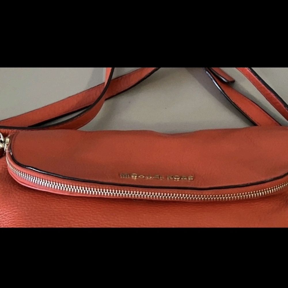 Michael Kors Purse Red Orange Bedford Leather Tassel Crossbody Bag Saddle - Picture 8 of 14